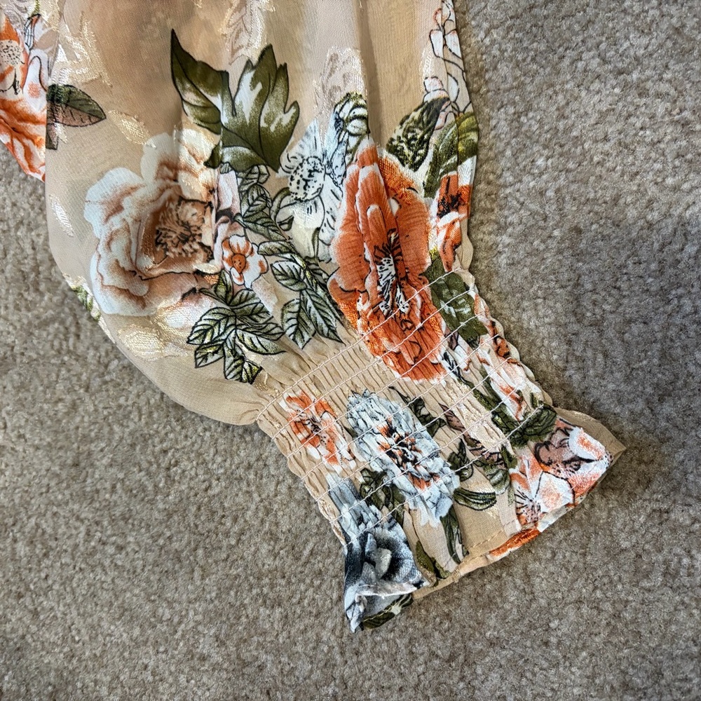 NWT Baltic Born SzSm taupe/peach/gold/floral tiered dress - Picture 14 of 15